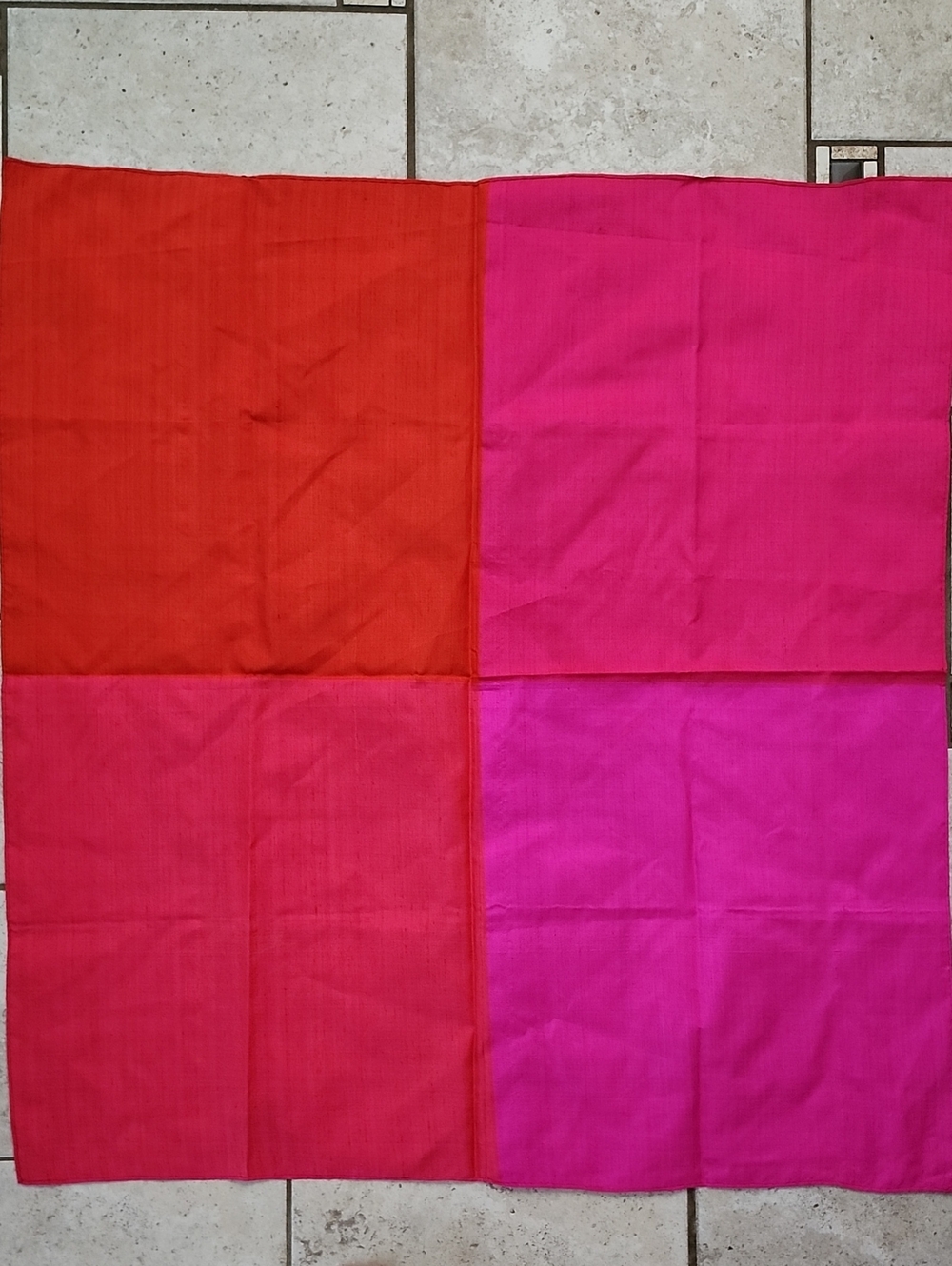 Accessory Street Bold Four Colorblocks Silk Bright Pink & Red Square Scarf